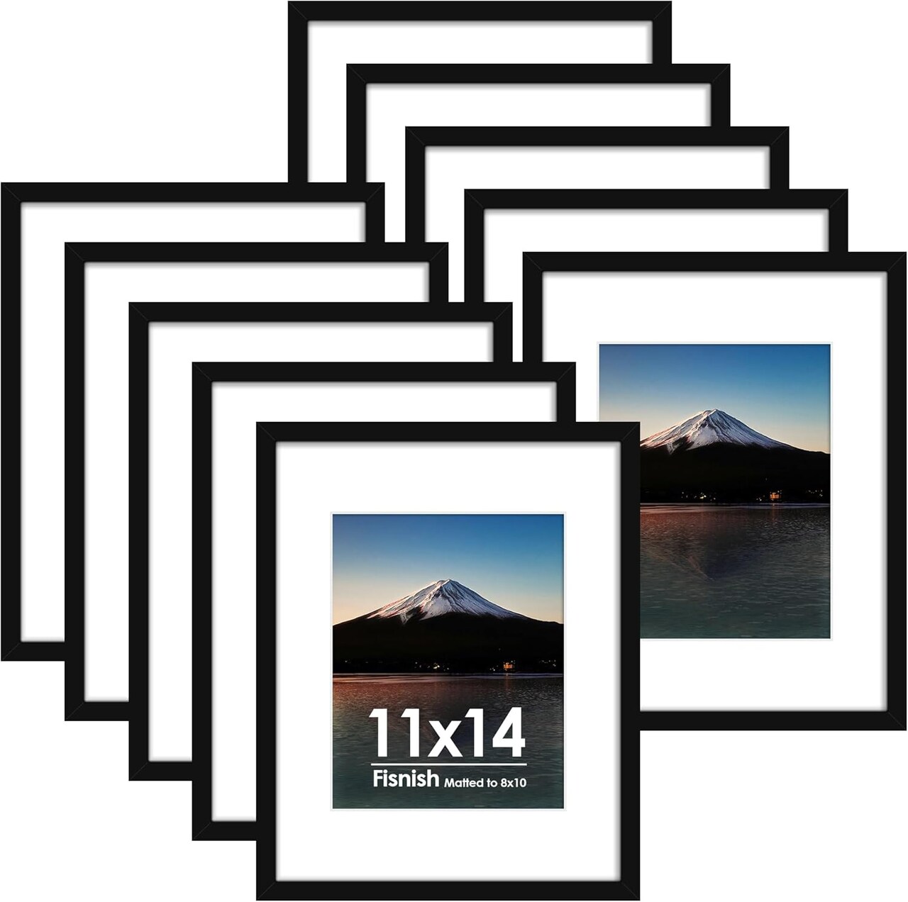 11x14 Picture Frame Sef of 10, Display Pictures 8x10 with Mat or 11 x 14 Without Mat, Photo Frame Collage for Wall Gallery Decor, Hanging or Tabletop Display, Black